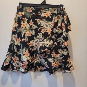 H&M Asymmetrical Floral Skirt - Black and Orange